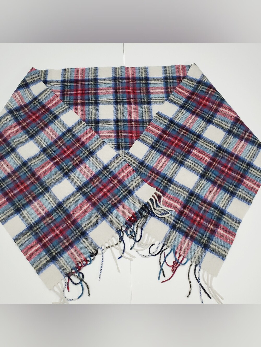 Louisa Perini Women's Cashmere Scarf Blue & Red Tartan Pattern 64x12"